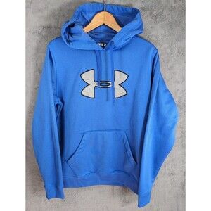Under Armour Hooded Sweatshirt Womens Size L Embroidered Large Logo Blue EUC
